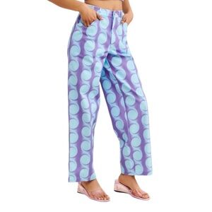 Hosbjerg "Frida" Swirl Water Circle Purple/Blue Wide Leg Pant XS